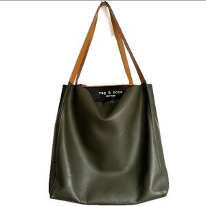 Rag And Bone Passenger Leather Tote Bag Green Olive Brown Zip Top Large Shopper